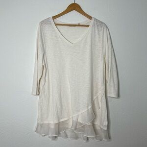 Soft Surroundings Grace Top White Cotton Modal Ruffle Hem Tunic Blouse Size L